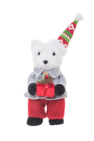 Red/Cream Faux Fur Standing Boy Polar Bear