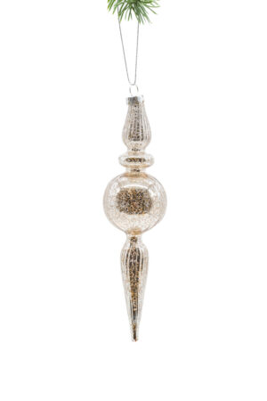 Platinum Glass Hanging Round Finial Ornament