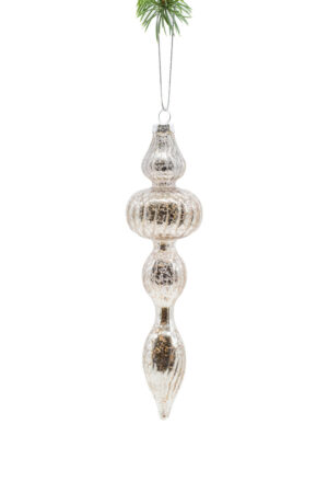 Platinum Glass Hanging Bulbed Finial Ornament