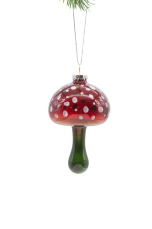 Red/Green Glass Hanging Spotted Mushroom Ornament
