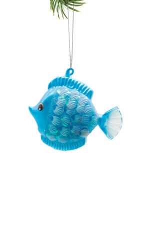 Blue Glass Hanging Friendly Fish Ornament with Iridescent Scales