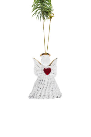 Clear Glass Hanging Crystal Angel Ornament holding Heart