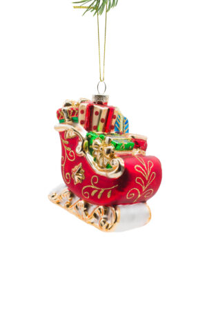 Red Glass Hanging Sleigh Ornament