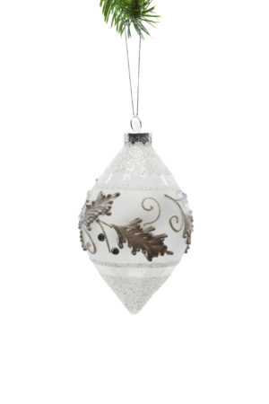 Silver/Clear Glass Hanging Embellished Finial with Pine Tree Stucco