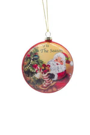 Yellow/Red Glass Hanging Painted Pendant with Santa on the Job