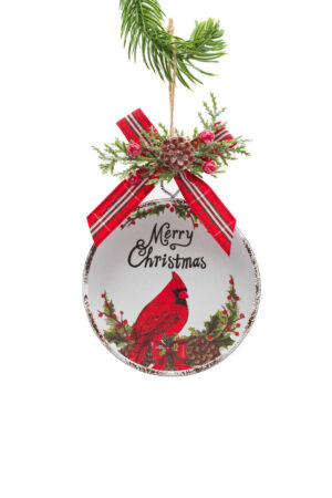 White Iron Hanging Framed Ornament with Cardinal Print