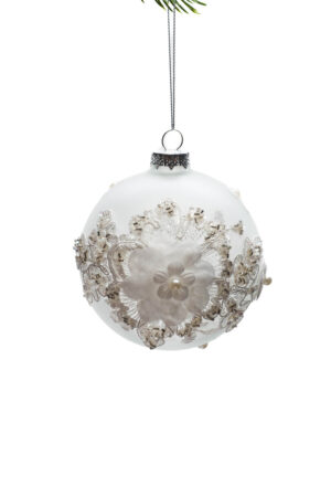 Clear/White Glass Hanging Ornate Floral Bulb