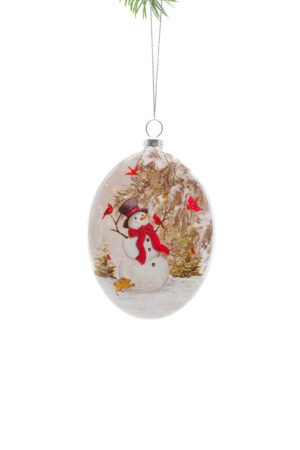 Silver Glass Hanging Printed Pendant with Snowman Print