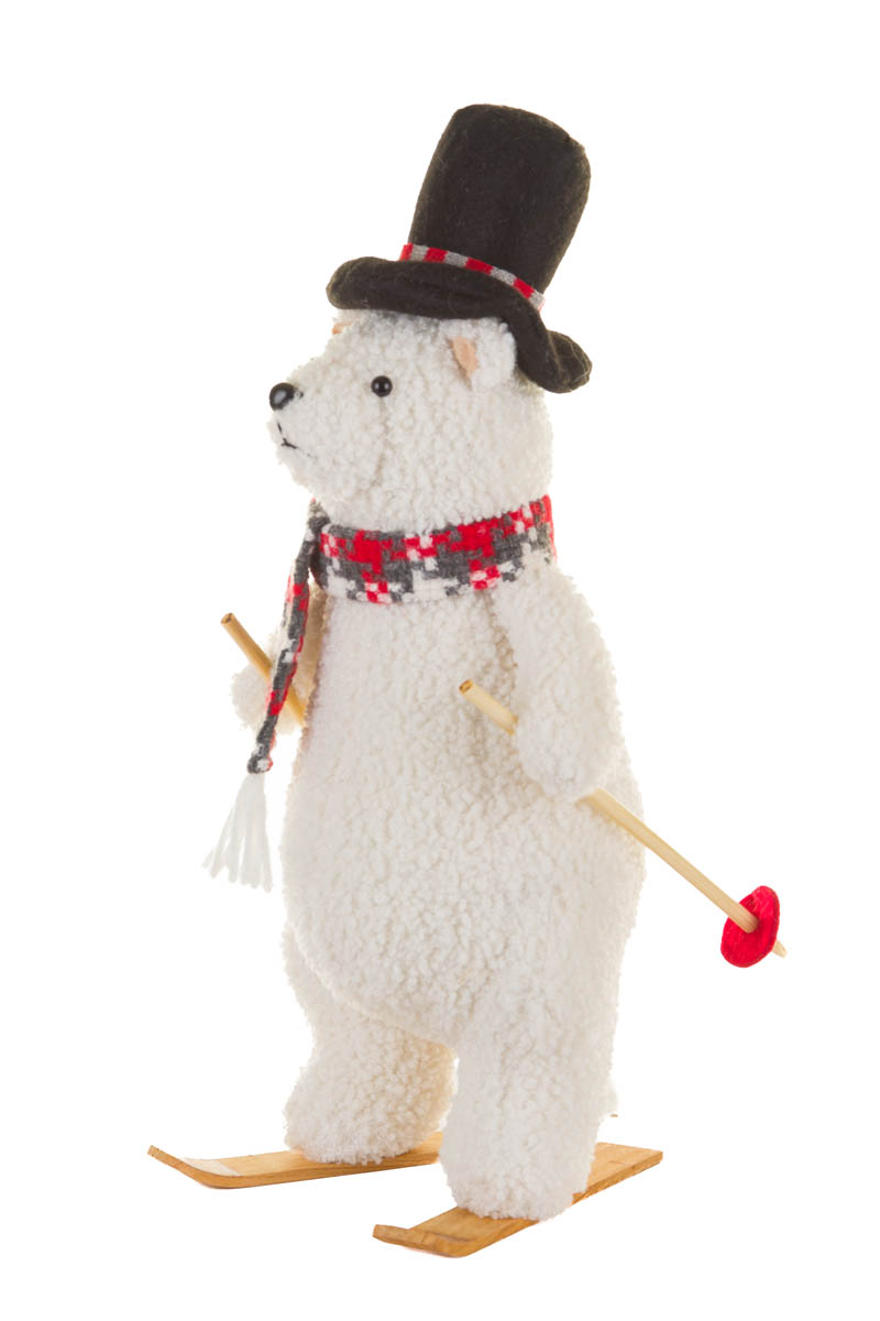 White Ski Poles Checkered Scarf Bear - Image 2