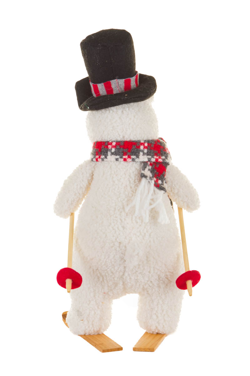 White Ski Poles Checkered Scarf Bear - Image 5