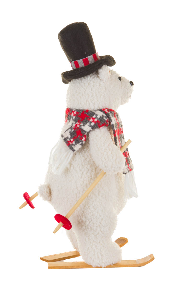 White Ski Poles Checkered Scarf Bear - Image 4