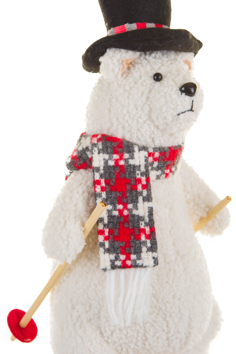 White Ski Poles Checkered Scarf Bear - Image 3