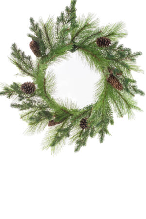Green Mixed Pine Wreath with Pinecones