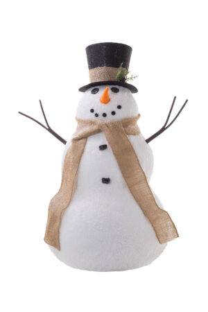 White/Red Styrofoam Standing Happy Snowman with Striped Beanie and Scarf