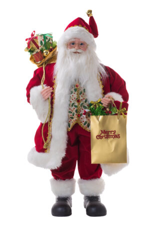 Red/White Fabric Standing Shopping Santa holding Shopping Bag