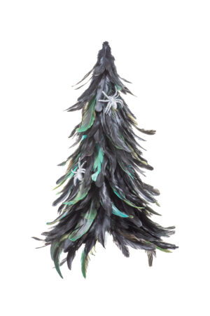 Black/Green Polylon Feathered Tree with Silver Spiders