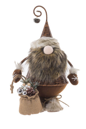 Brown/Grey Wicker Standing Cone-Shaped Gnome Santa
