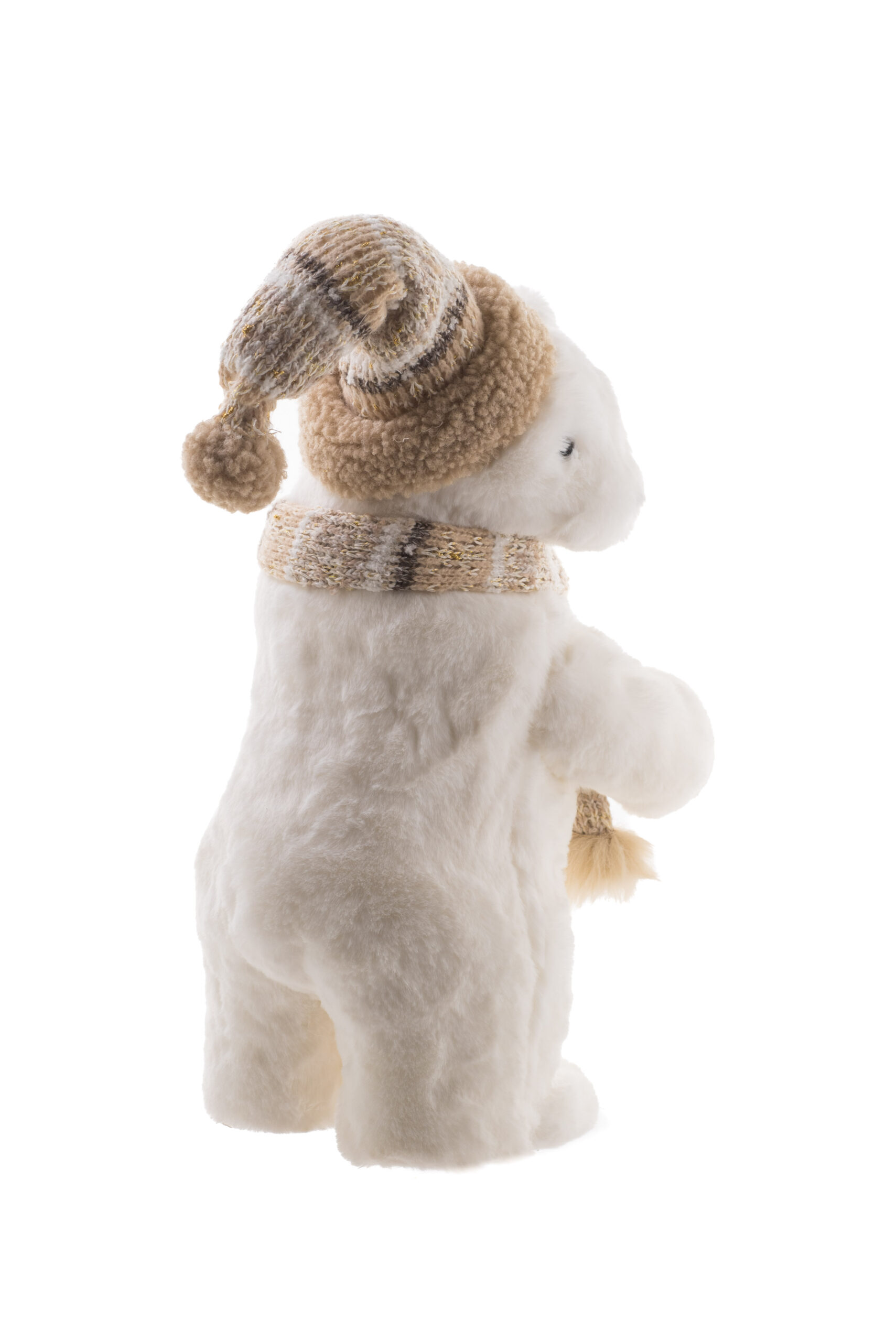 White/Beige Faux Fur Standing Curious Bear - Image 3