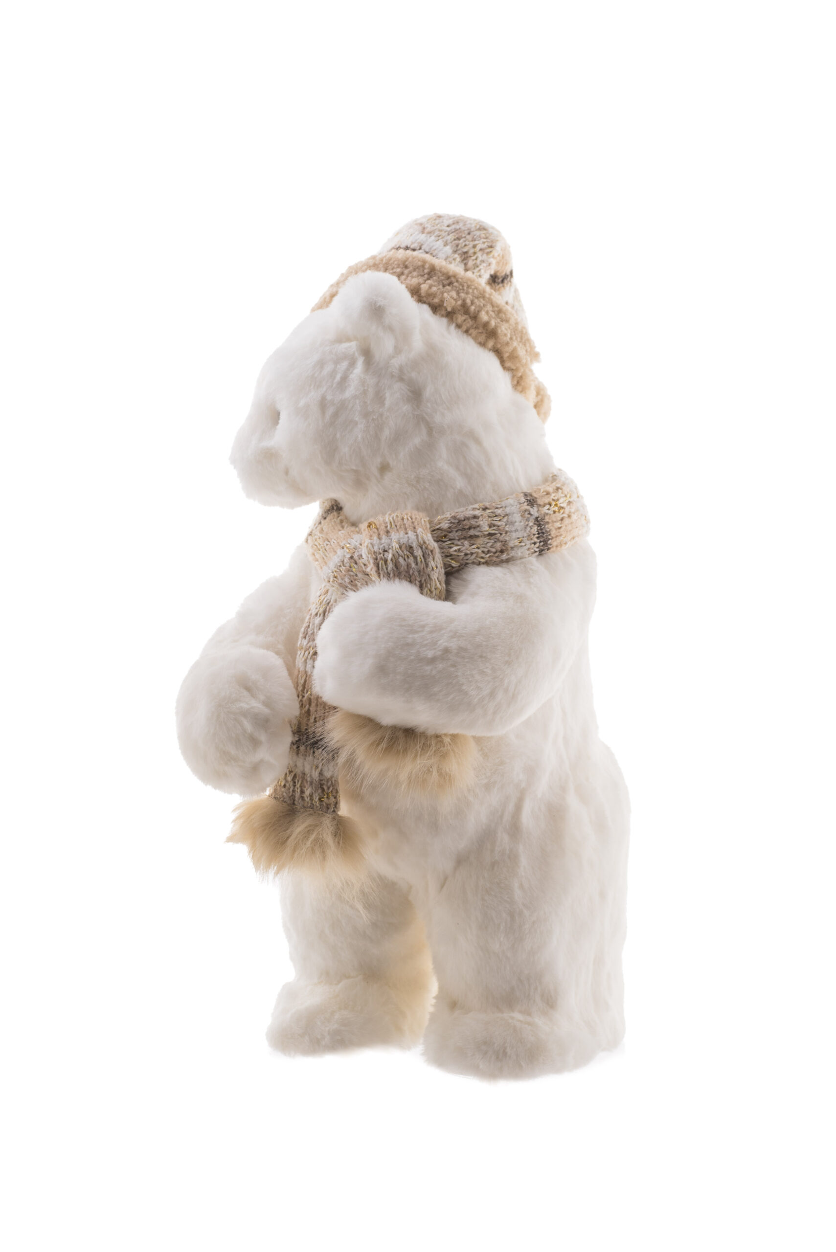 White/Beige Faux Fur Standing Curious Bear - Image 2