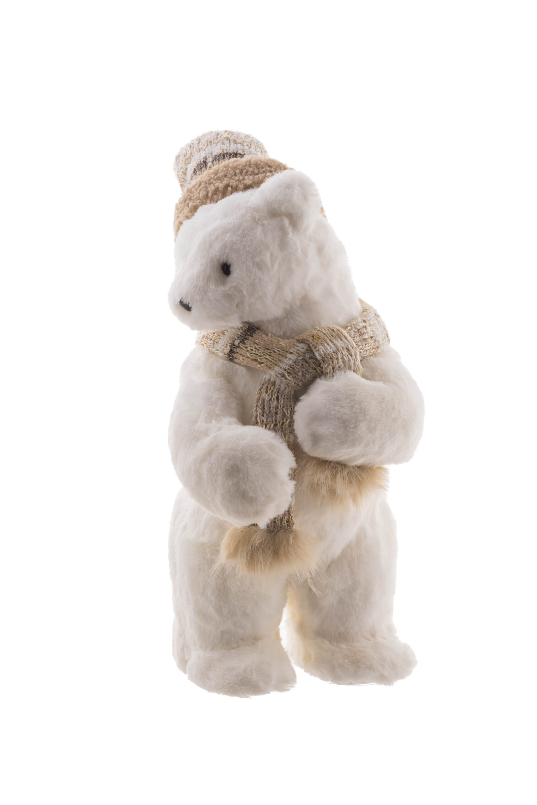 White/Beige Faux Fur Standing Curious Bear - Image 4