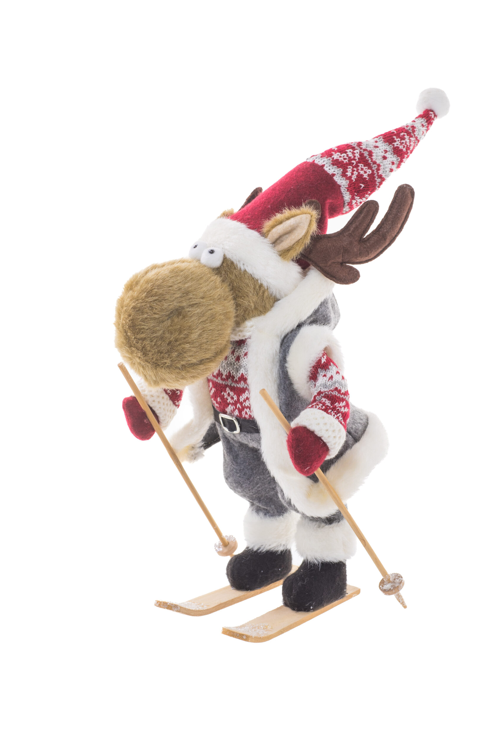 Grey/Brown Fabric Skiing Googly-Eyed Moose - Image 3