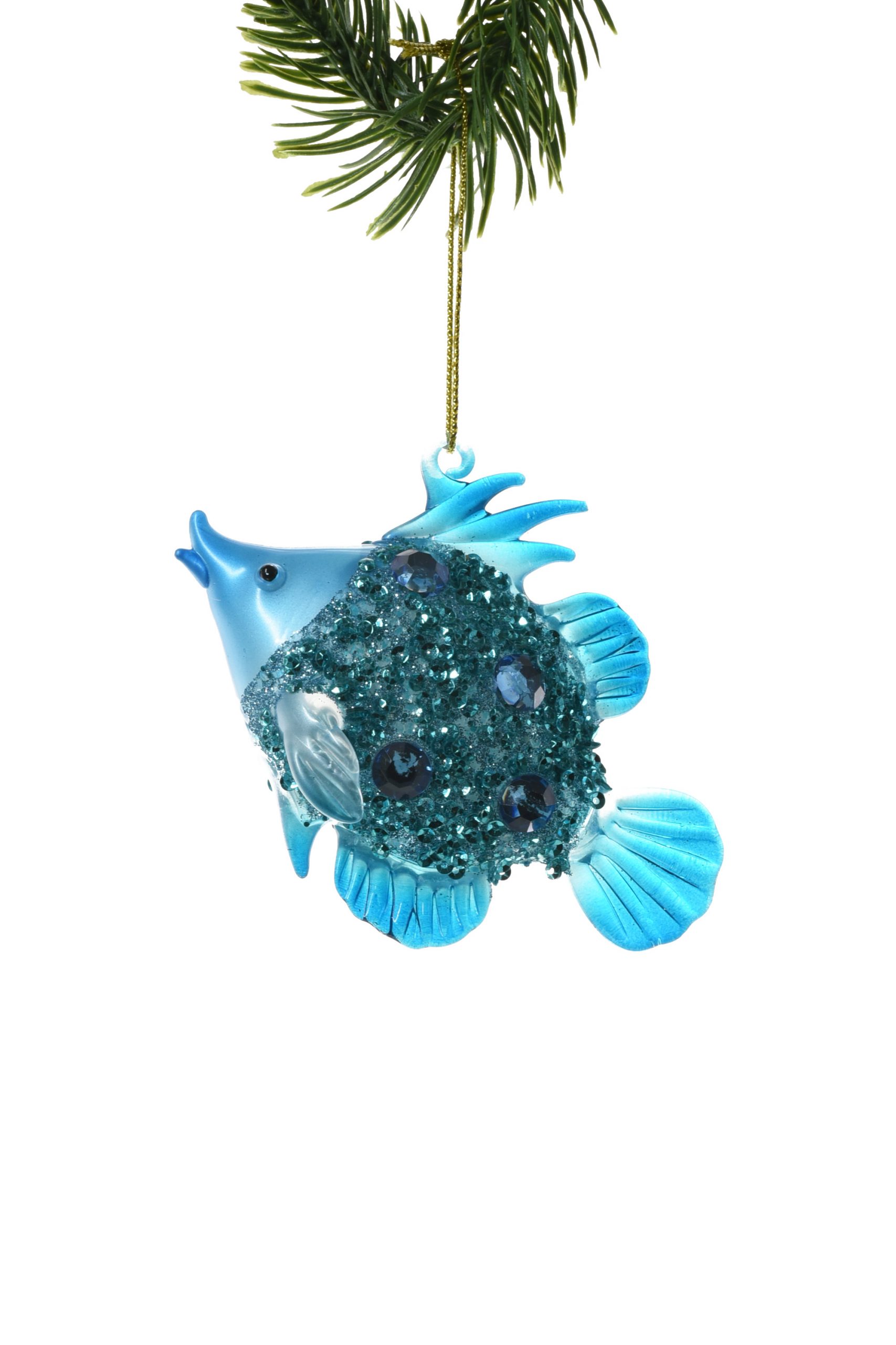 Aqua Hanging Glittered Tropical Fish Ornament