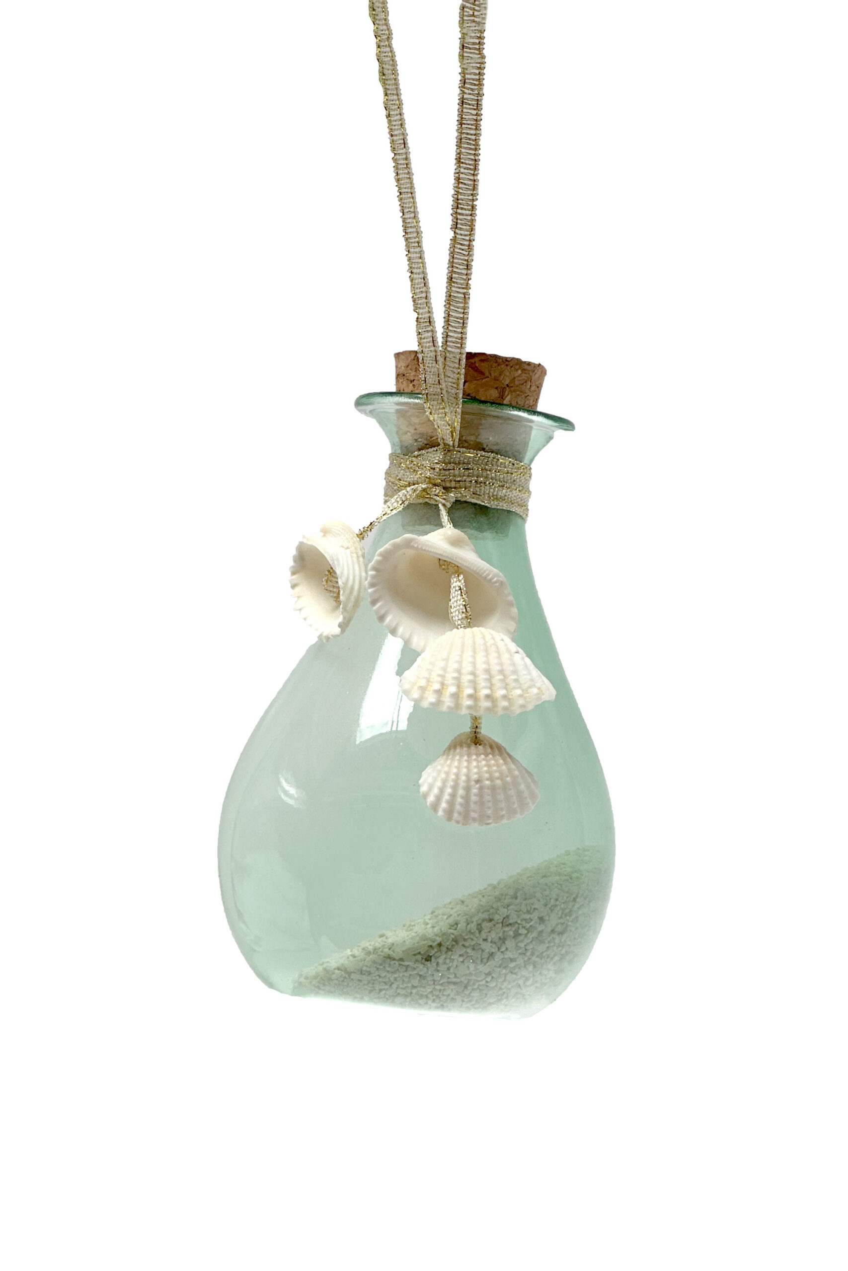 Clear Glass Hanging Bottle of Sand Ornament with Gold Cord