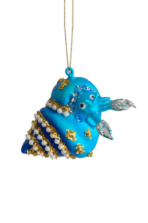 Blue Glass Hanging Snail Ornament with Pearls