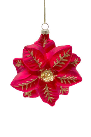 Red Glass Hanging Poinsettia Ornament with Gold Detailing