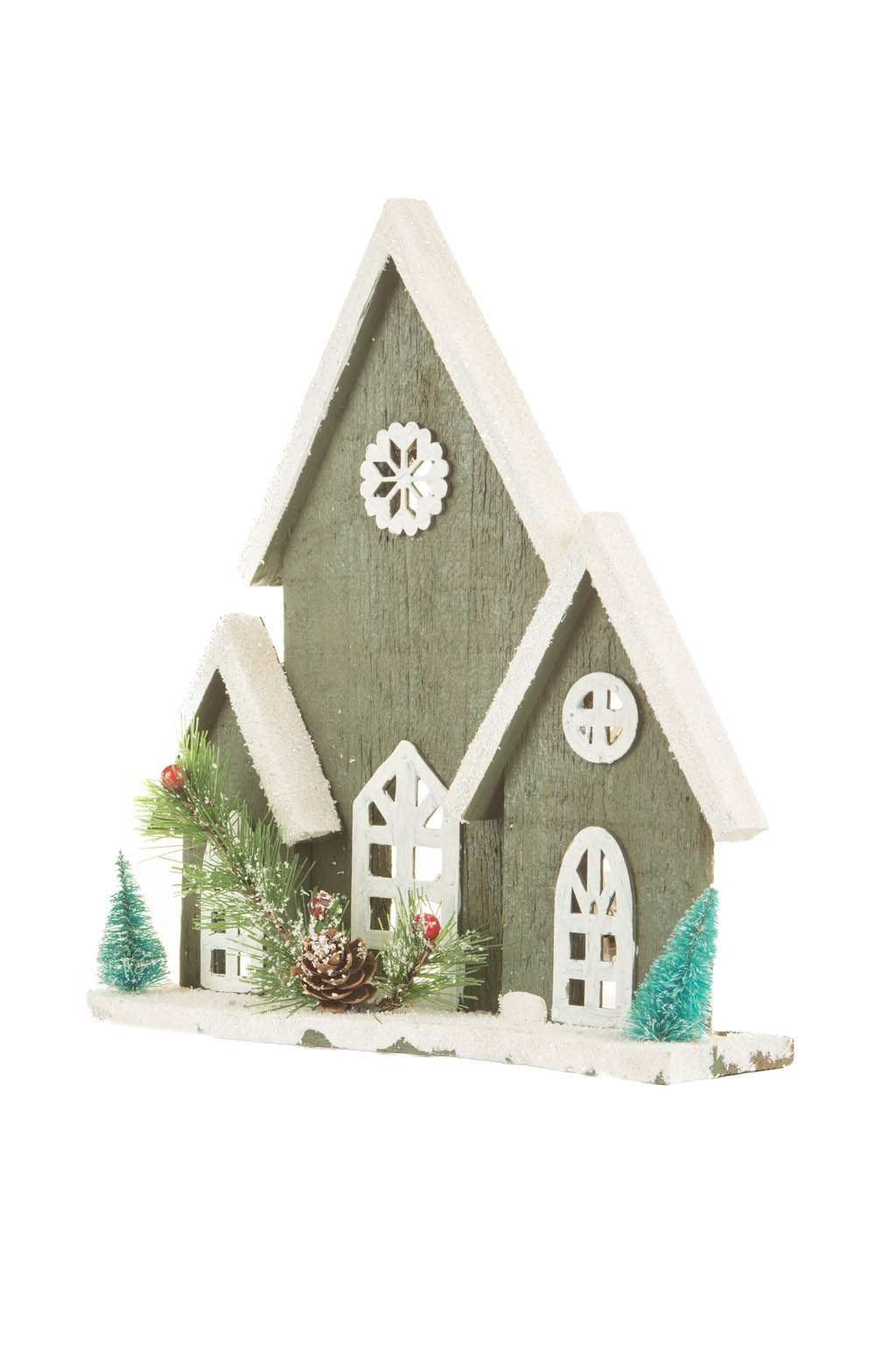 White and Dark Olive Wooden Winter Warm White LED Cabin - Image 2