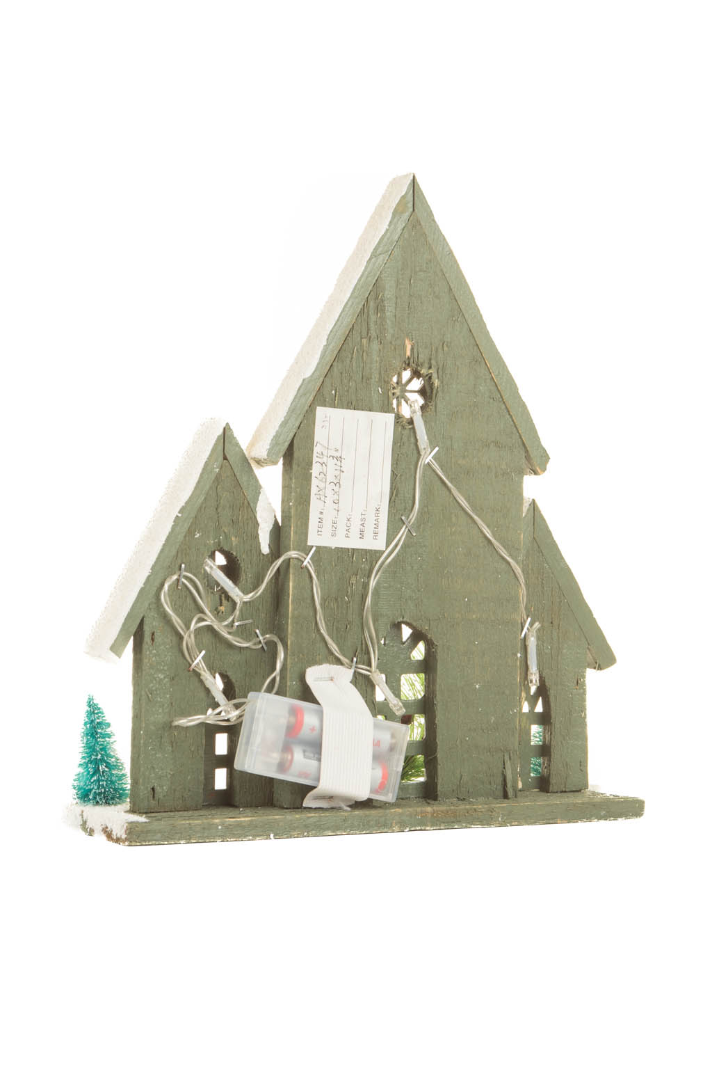White and Dark Olive Wooden Winter Warm White LED Cabin - Image 3