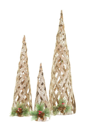 Silver Sequin Decorative Cool White LED Accent Trees ,  Set Of 3