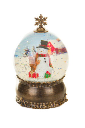 Brass Snowman'S Bauble Warm White LED Snow Globe with Swirling Glitter
