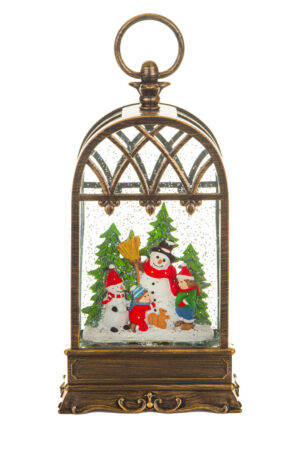 Brass Snowman'S Birdcage Warm White LED Snow Globe with Swirling Glitter