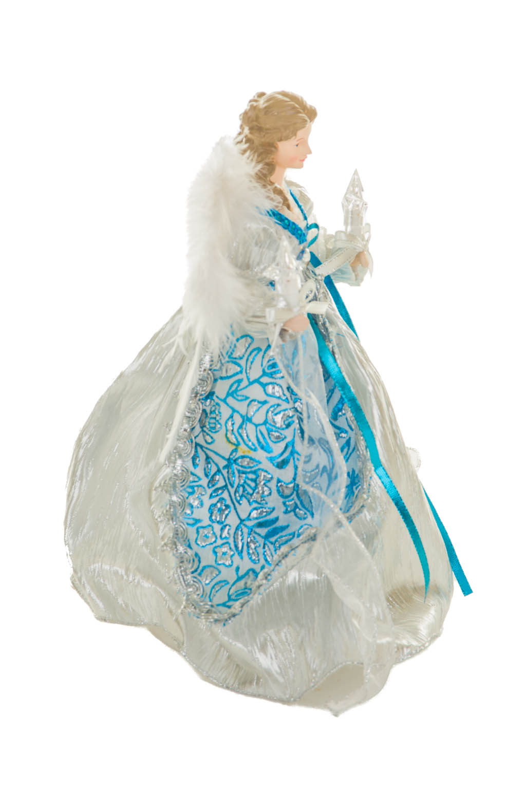Silver and Cerulean Floral Warm White LED Angel Tree Topper - Image 4
