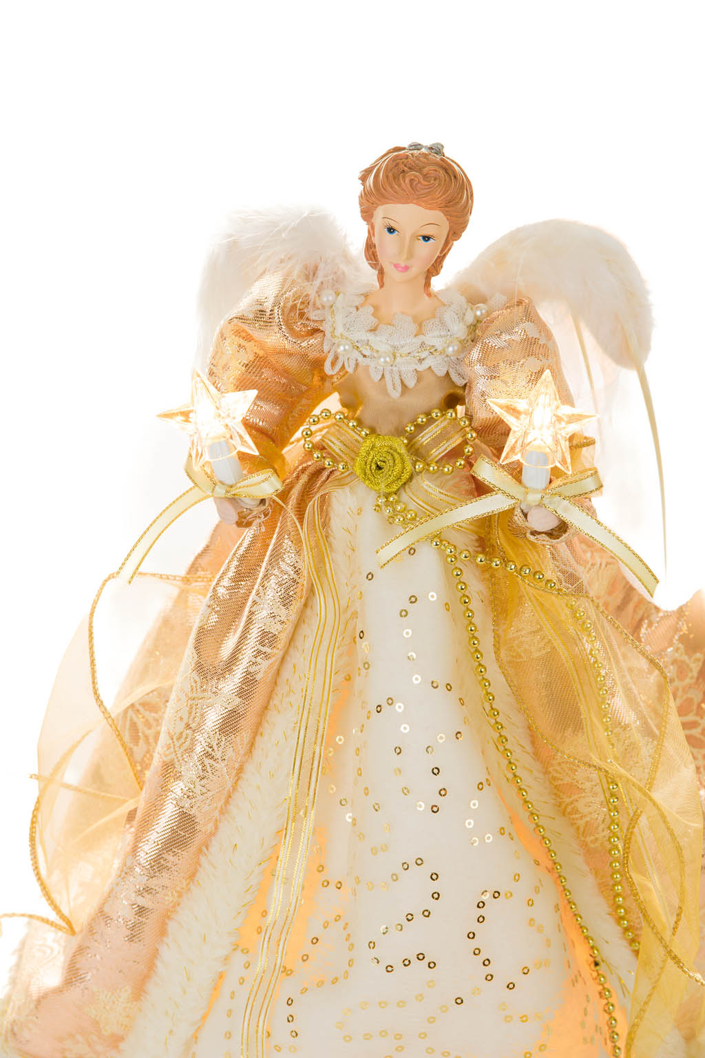 Gold Sequin Majestsic Warm White LED Angel Tree Topper in Radiating Gold Regalia - Image 5
