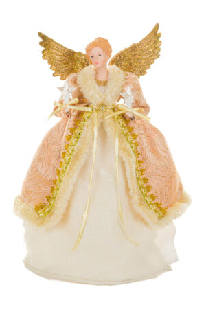 Pink and Ivory Regal Warm White LED Angel Tree Topper with Golden Wings