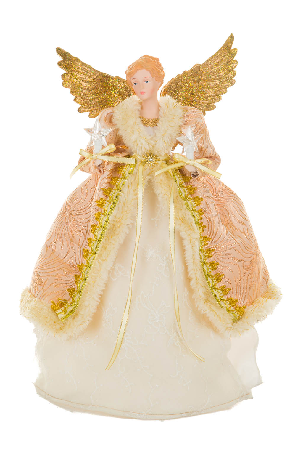 Pink and Ivory Regal Warm White LED Angel Tree Topper with Golden Wings