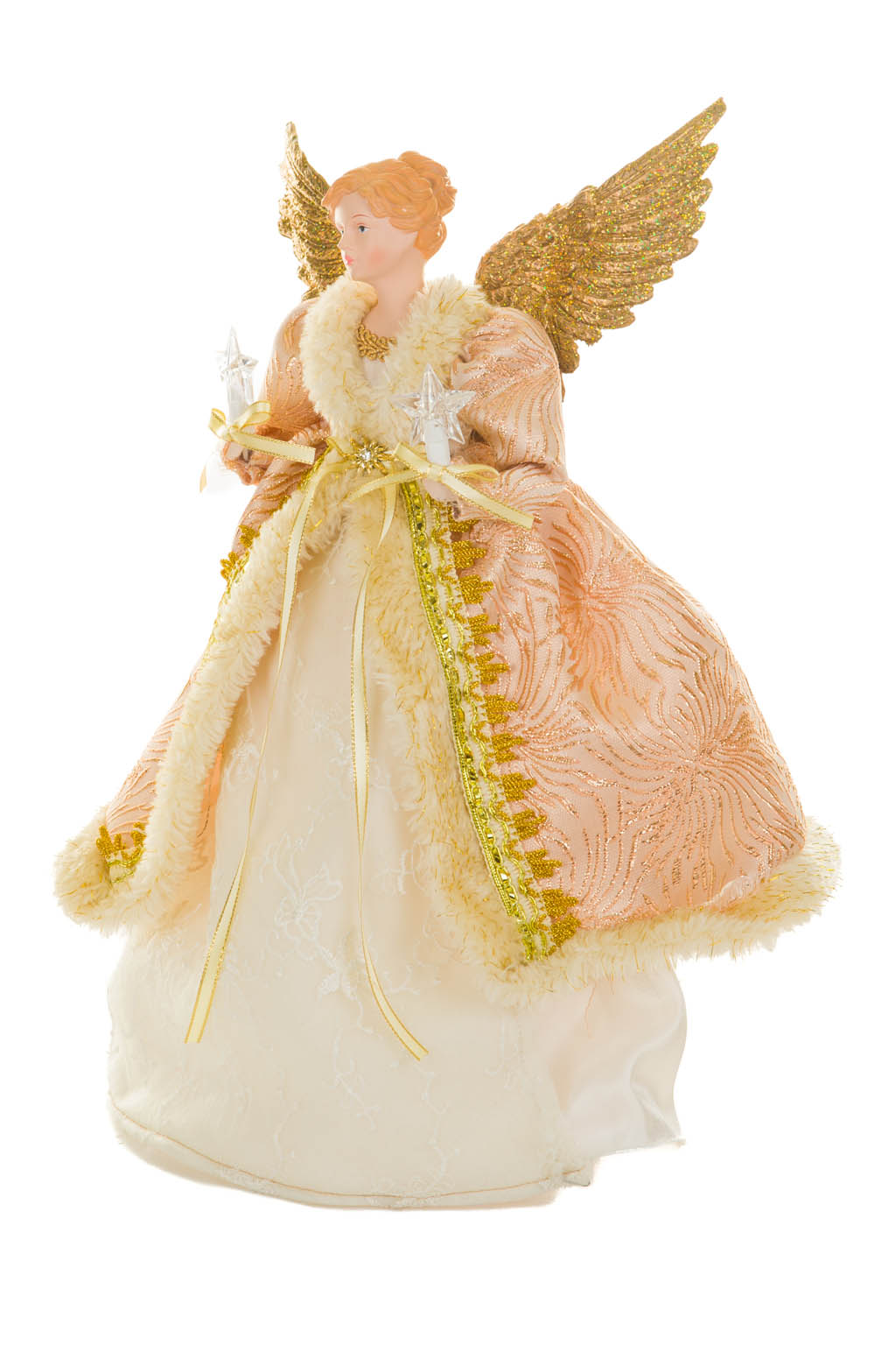 Pink and Ivory Regal Warm White LED Angel Tree Topper with Golden Wings - Image 2