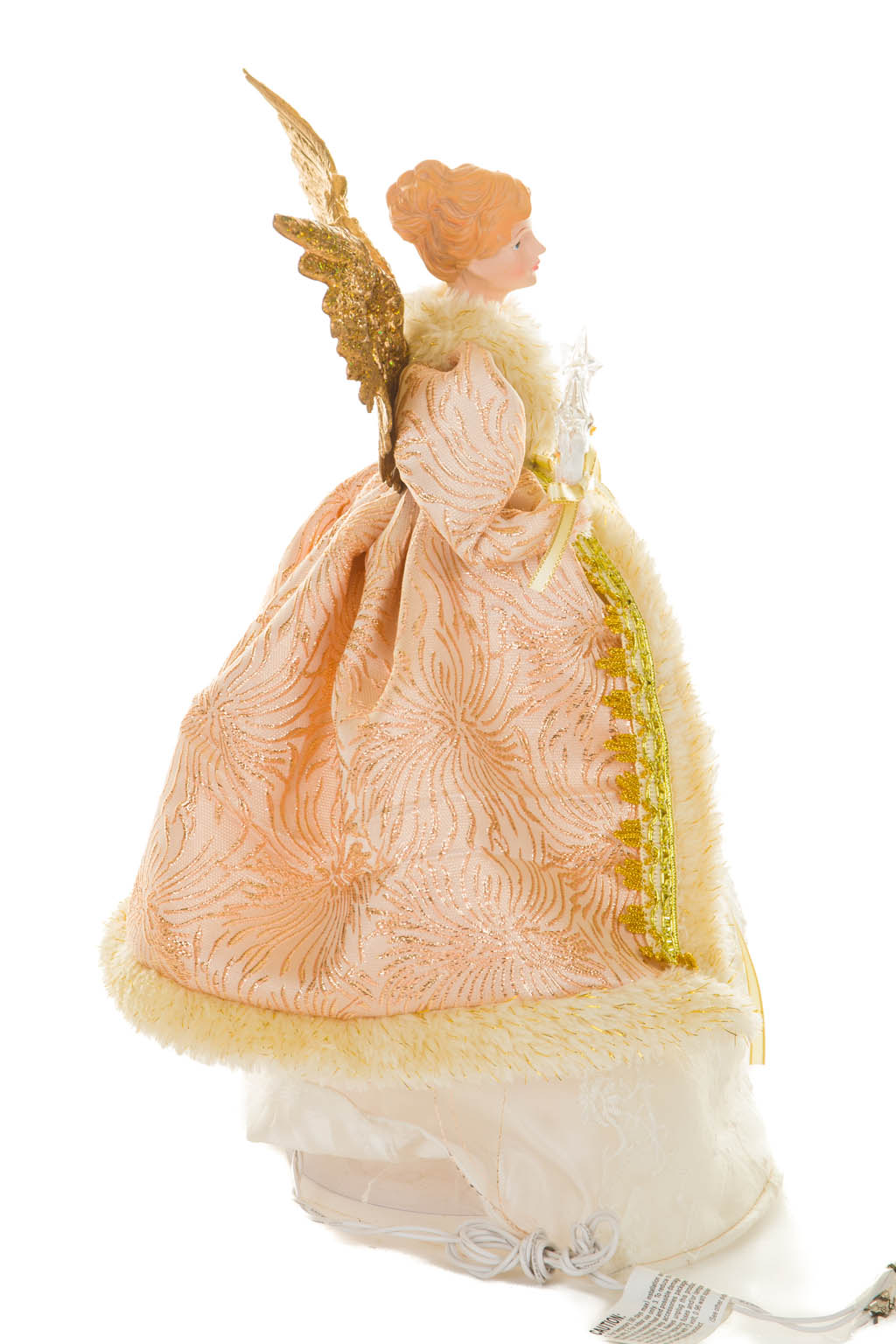Pink and Ivory Regal Warm White LED Angel Tree Topper with Golden Wings - Image 4