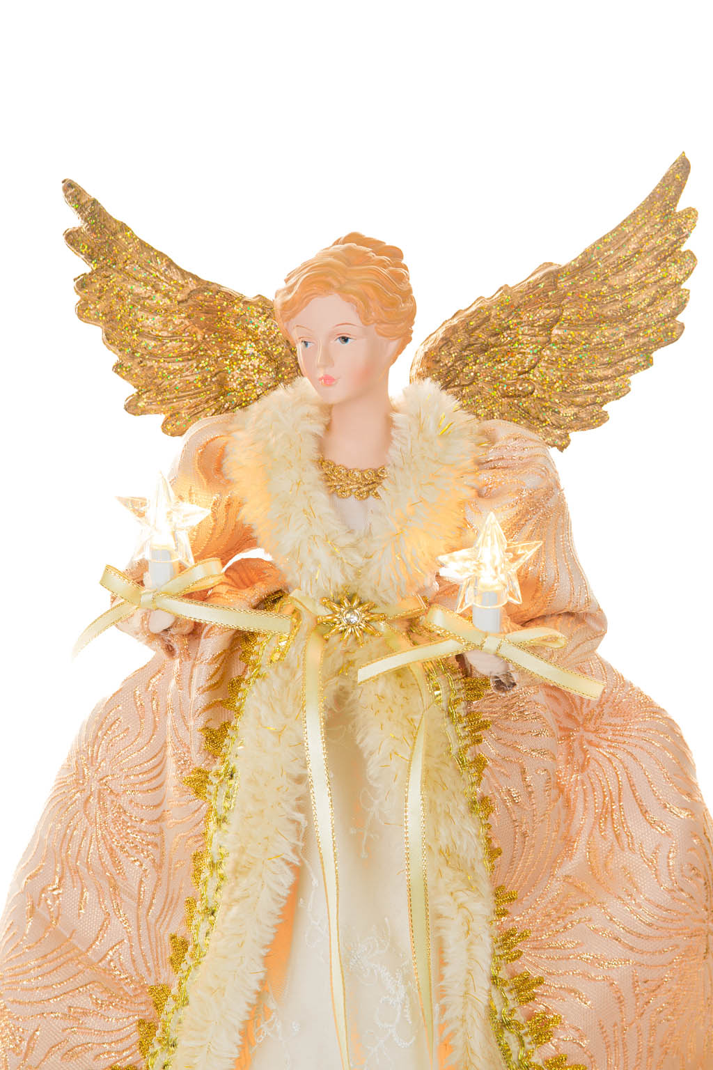 Pink and Ivory Regal Warm White LED Angel Tree Topper with Golden Wings - Image 5