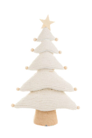 Cream and Natural Topped with Wooden Star Basketweave 5 Tier Christmas Tree
