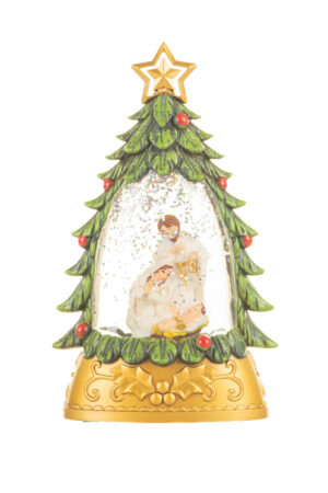 Green and Gold Matte Nativity Warm White LED Mini Snow Globe