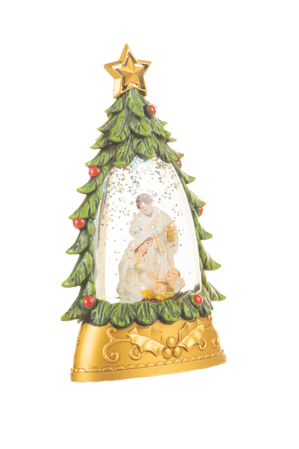 Green and Gold Matte Nativity Warm White LED Mini Snow Globe - Image 3