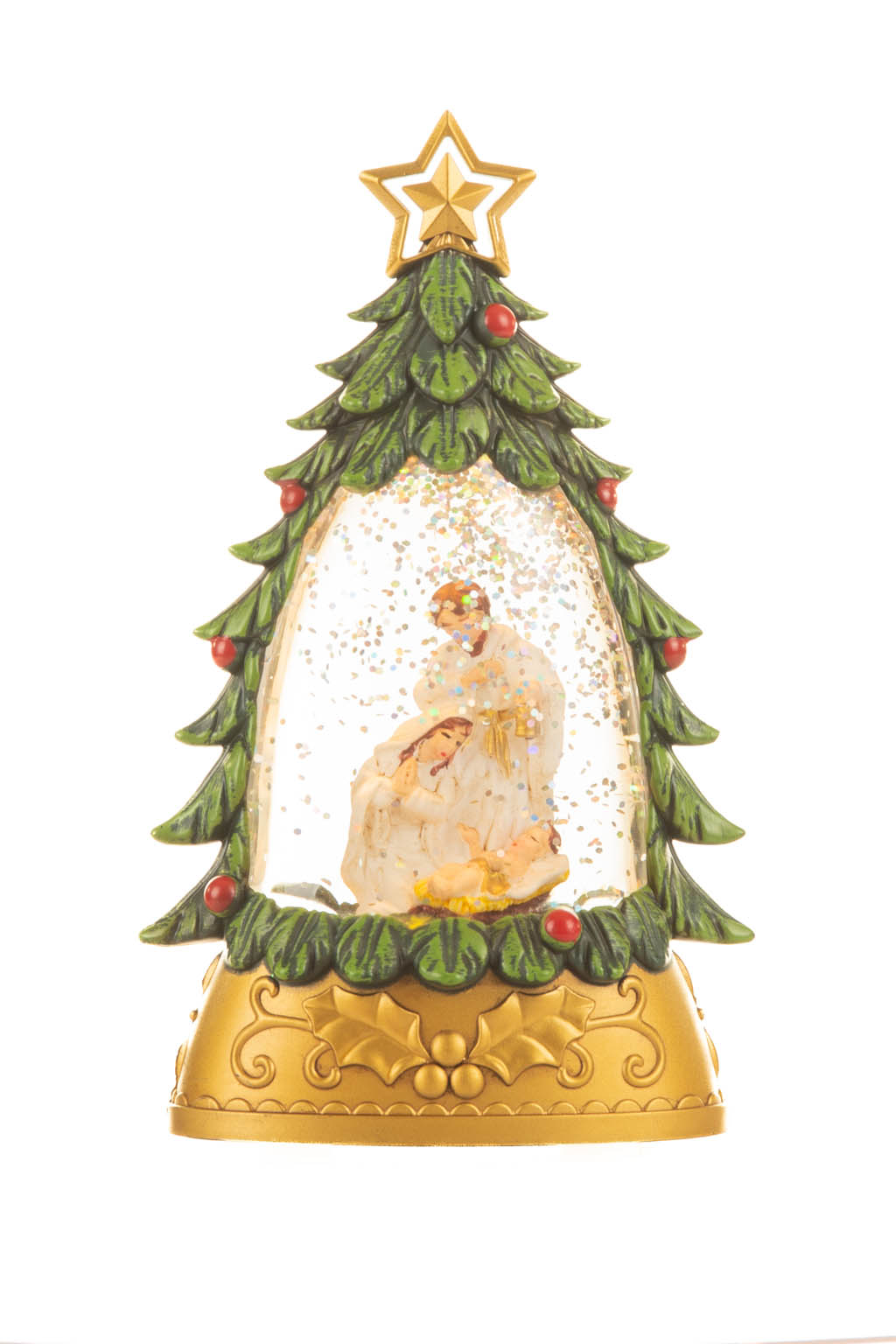 Green and Gold Matte Nativity Warm White LED Mini Snow Globe - Image 4