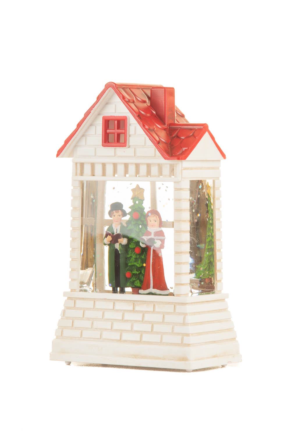 White and Red Brick House Warm White LED Mini Snow Globe with Red Roof - Image 2