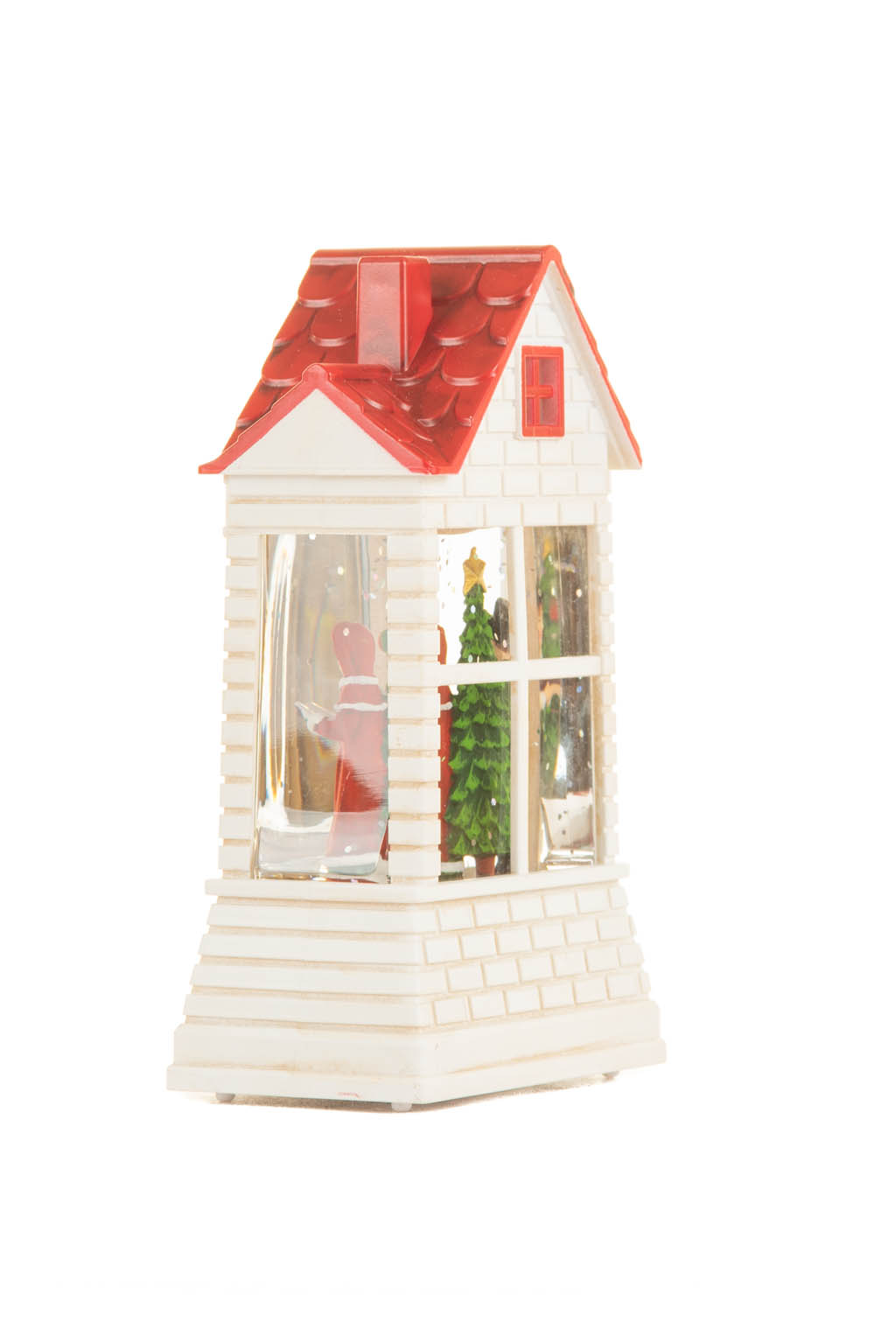 White and Red Brick House Warm White LED Mini Snow Globe with Red Roof - Image 3