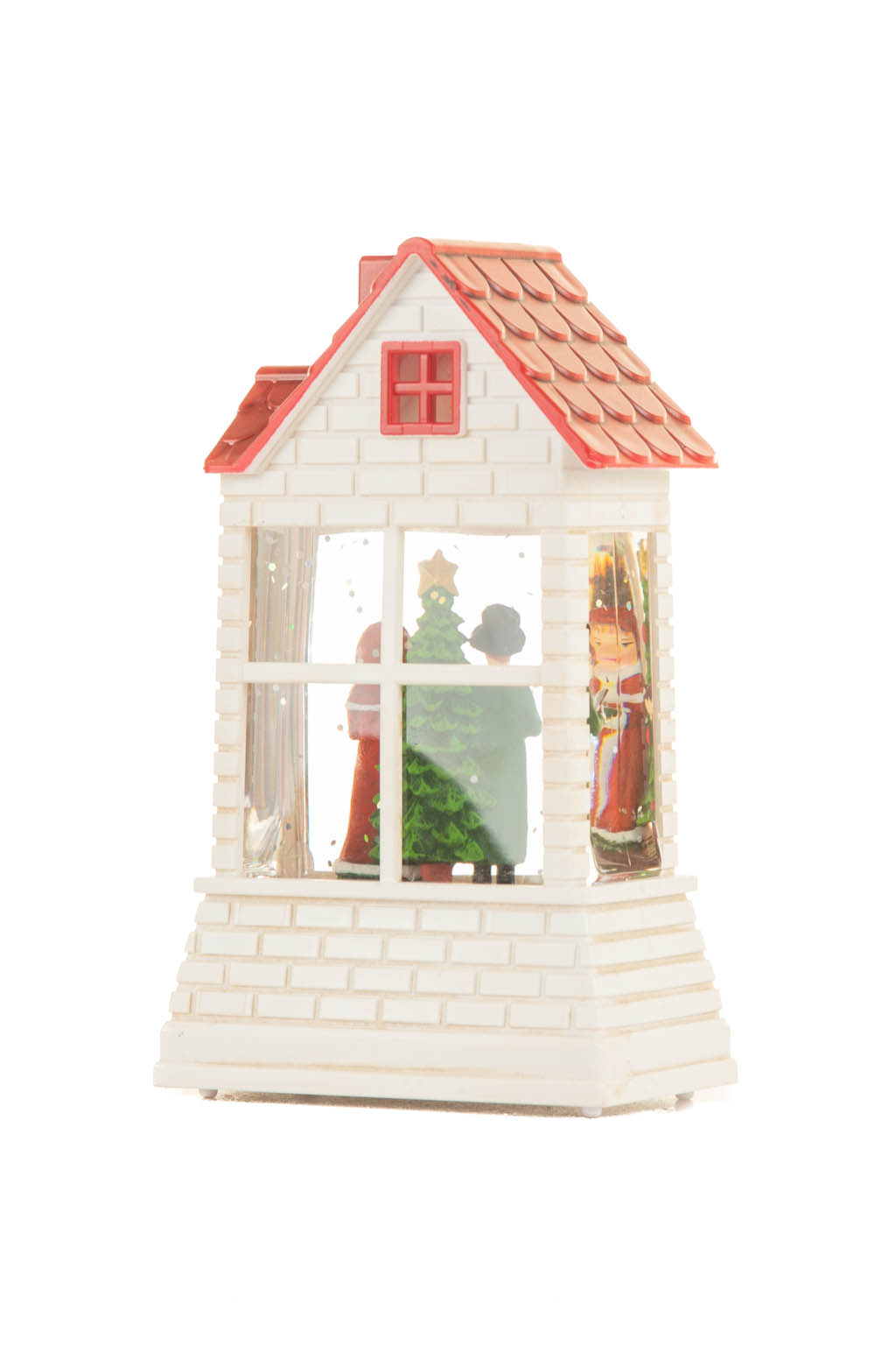 White and Red Brick House Warm White LED Mini Snow Globe with Red Roof - Image 4