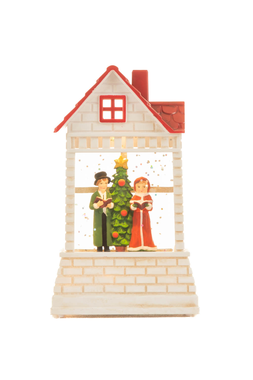 White and Red Brick House Warm White LED Mini Snow Globe with Red Roof - Image 5