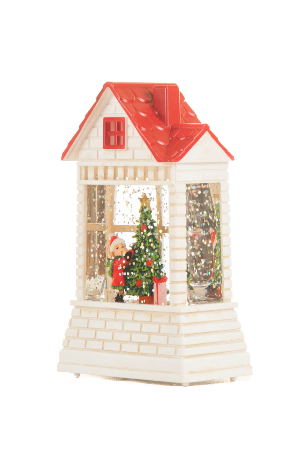White and Red Brick House Warm White LED Mini Snow Globe with Red Roof - Image 2